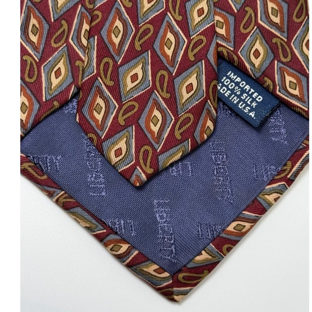 Liberty of London Silk Tie OS Burgundy Geometric Diamond Paisley Dark Academia